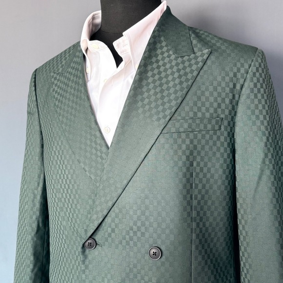 New w tags | ASOS Design Double Breasted Green Checkerboard Suit | 40R 32x30 | - Picture 4 of 16